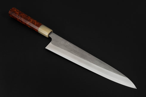 Hatsukokoro Yoshikane SKD Nashiji Gyuto 240 / Bubinga Burl drška, White Buffalo Horn
