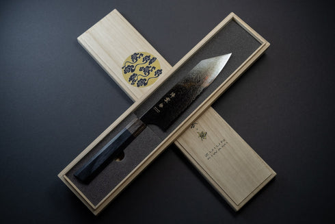 SEKI KANETSUGU ZUIUN KIWAMI SG2 DAMASCUS DLC COATING KIRITSUKE 180 / KUROISHIME SAYA & WOODEN BOX