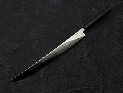 XIN GUO 26C3 SWEDISH STEEL MIZU HONYAKI DUAL HAMON SAKIMARU SUJIHIKI 360 MM / EBONY HANDLE BUFFALO HORN