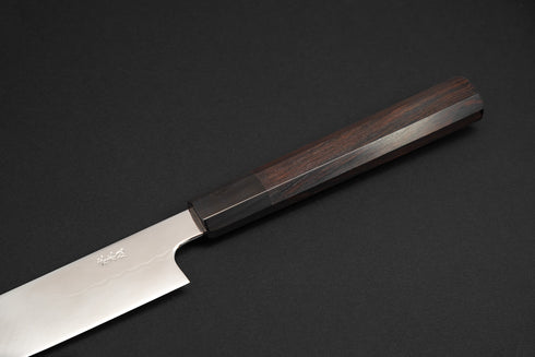 XIN GUO 26C3 SWEDISH STEEL MIZU HONYAKI DUAL HAMON SAKIMARU SUJIHIKI 360 MM / EBONY HANDLE BUFFALO HORN