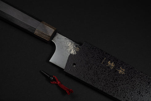 SEKI KANETSUGU ZUIUN KIWAMI SG2 DAMASCUS DLC COATING KIRITSUKE-GYUTO 210 / KUROISHIME SAYA & WOODEN BOX