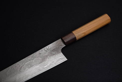 YUTA KATAYAMA VG10 DAMASCUS GYUTO 240 KEYAKI HANDLE/BOLSTER MACASSAR EBONY