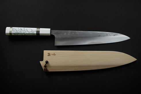 KONOSUKE FUKU SLD NASHIJI GYUTO 240 MM / HANDLE WHITE RESIN – NICKLE SILVER RINGS