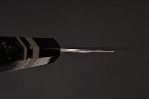 HATSUKOKORO YOSHIKANE SKD GYUTO 240 CUSTOM / RESIN BOLSTERS / CARBON FIBER GOLD LEAF / 3 NICKEL SILVER RINGS