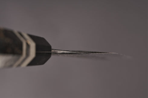 KISUKE MANAKA BLUE 1 HON-WARIKOMI KUROUCHI TSUCHIME GYUTO 240 WITH RESIN BOLSTERS / CARBON FIBER GOLD LEAF / NICKEL SILVER RINGS